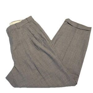 Mens 34x29 Light‎ Gray Houndstooth Pleat Front Dress Pants 100% Worsted Wool